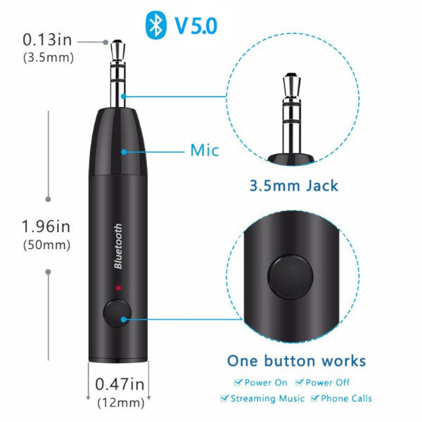 Bluetooth 5.0 Wireless Music Audio Receiver 3.5Mm Jack Aux Adapter Handsfree Car Kit