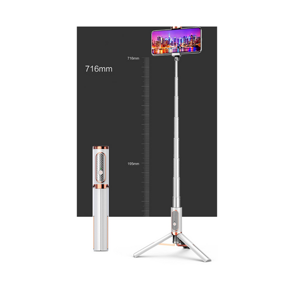 Bluetooth Remote Control Mini Selfie Stick With Reinforced Tripod White Selfie Sticks