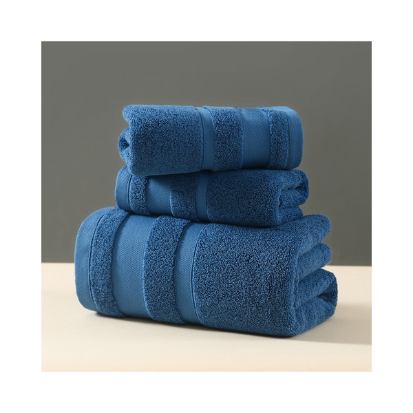 Blue Premium 3 Piece 100% Cotton Towel Set Ultra Soft Absorbent & Quick Dry For Bathroom Towels & Washcloths