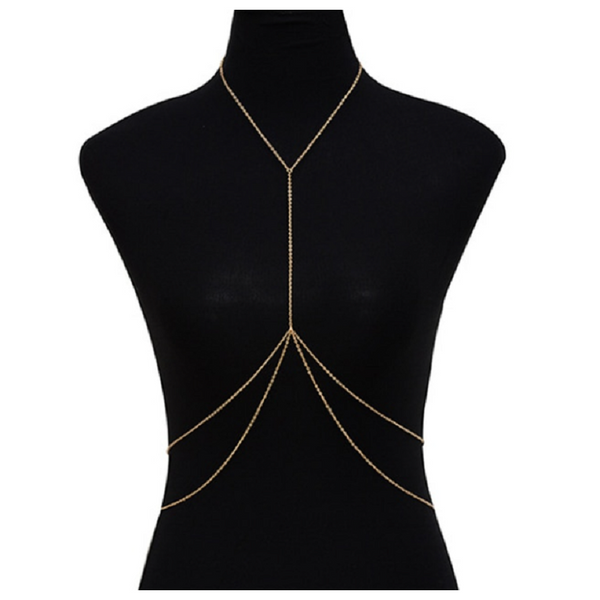 Veile Studios Simple Layered Fringed Body Chain Golden Body Chains