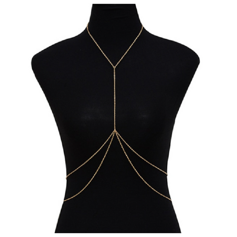 Simple Layered Fringed Body Chain Golden