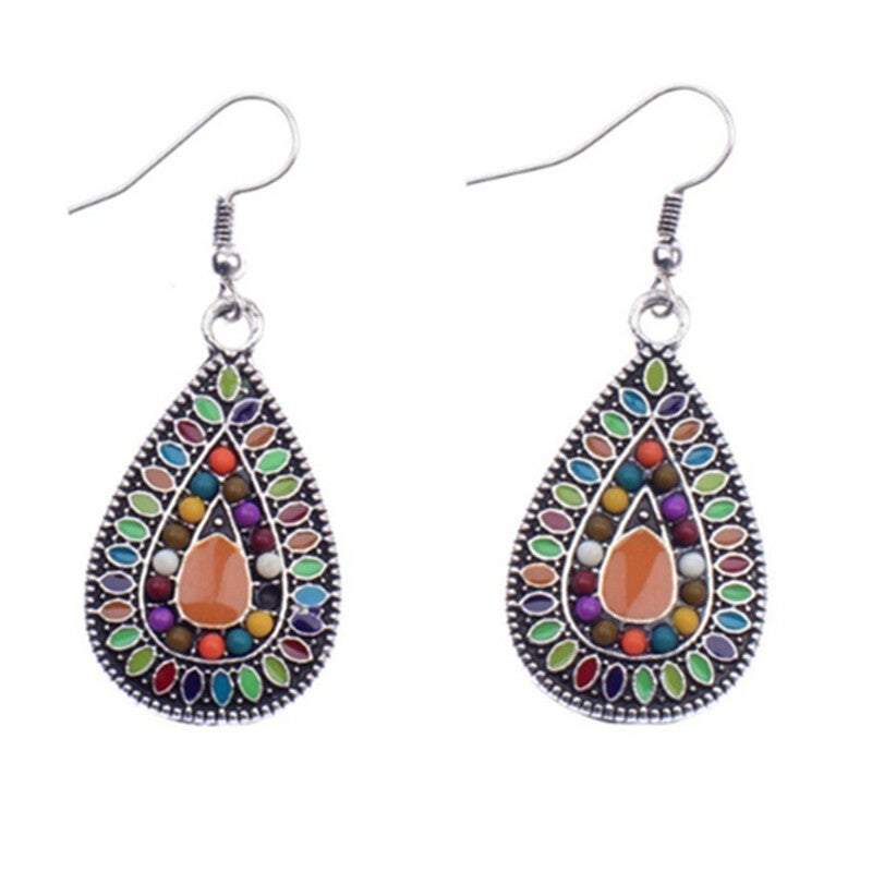 Veile Studios Bohemian Retro Ethnic Style Sterling Silver Handmade Teardrop Dangle Earrings