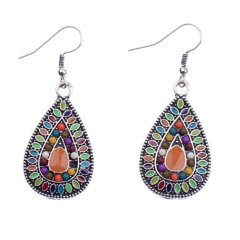 Veile Studios Bohemian Retro Ethnic Style Sterling Silver Handmade Teardrop Dangle Earrings