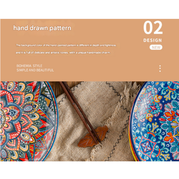 Isidil 10 Inch Bohemian Ceramic Shallow Plate Decorative Plates & Bowls