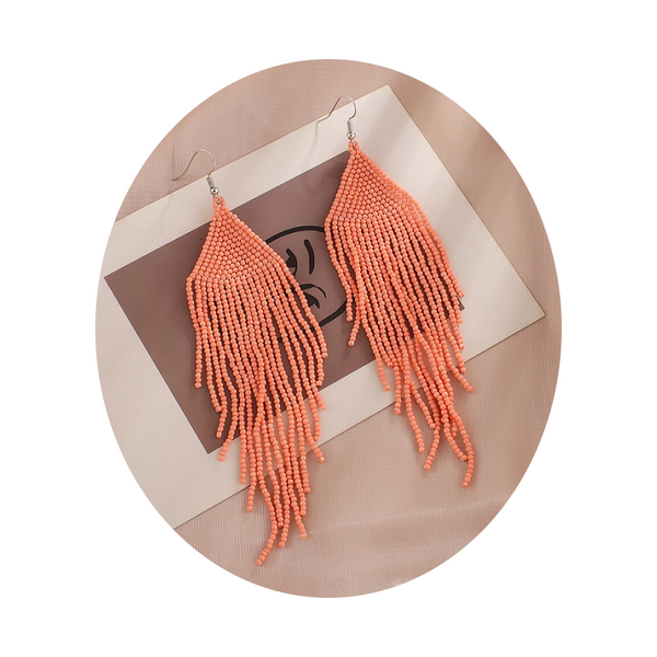 Veile Studios Bohemian Ethnic Colourful Handmade Beads Tassel Boho Beaded Hanging Earrings