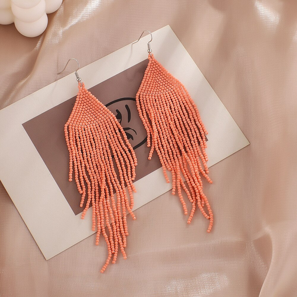 Veile Studios Bohemian Ethnic Colourful Handmade Beads Tassel Boho Beaded Hanging Earrings