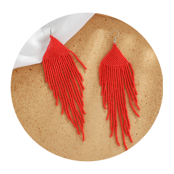 Veile Studios Bohemian Ethnic Colourful Handmade Beads Tassel Boho Beaded Hanging Earrings