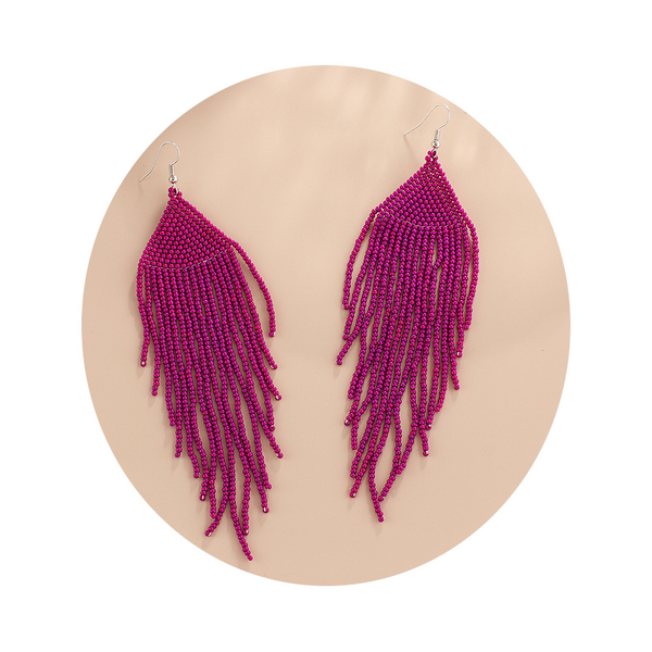 Veile Studios Bohemian Ethnic Colourful Handmade Beads Tassel Boho Beaded Hanging Earrings