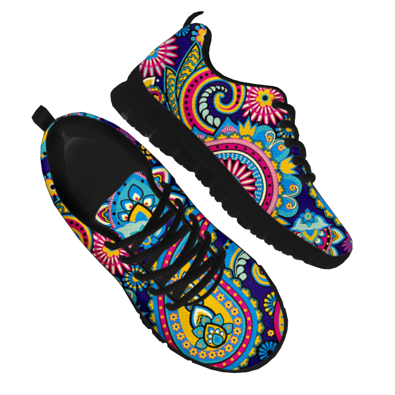 Bohemian Mandala Flower Print Boho Casual Lace Up Sneakers For Women Comfort Shoes