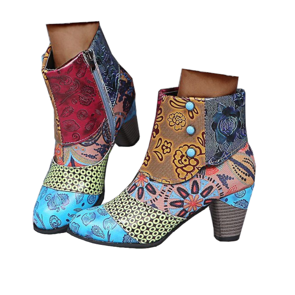 Bohemian Women's Boho Retro Block High Heels Zipper Boots