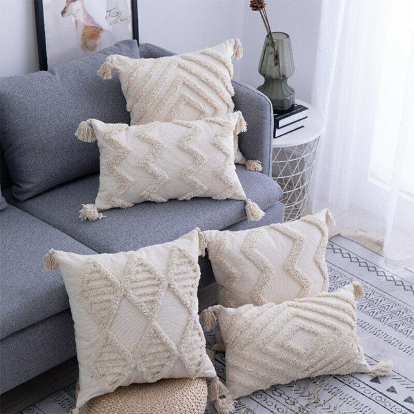 Boho Tassels Pillow Cover Throw Cushion Case Tufted Woven Sofa Couch Decor