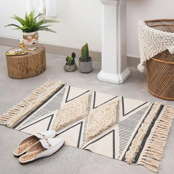 Boho Moroccan Cotton Hand Woven Rug Rugs