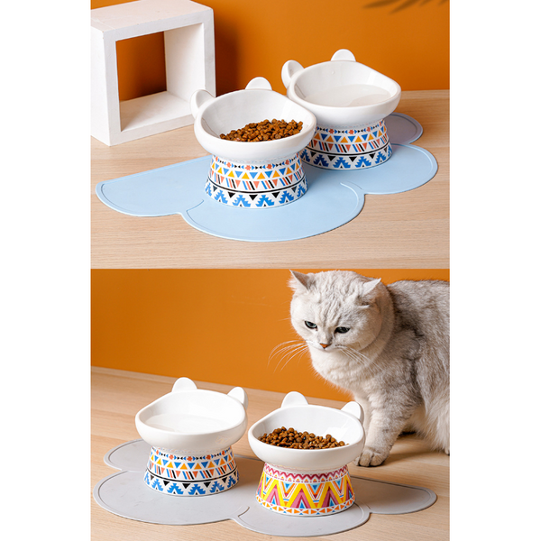 Boho Cute Small Elevated Ceramic Cat Bowl Pet Supplies Dishes Feeders & Fountains