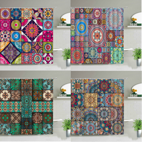 Boho Mandala Colourful Waterproof Shower Curtain Bathroom Decor Shower Curtains