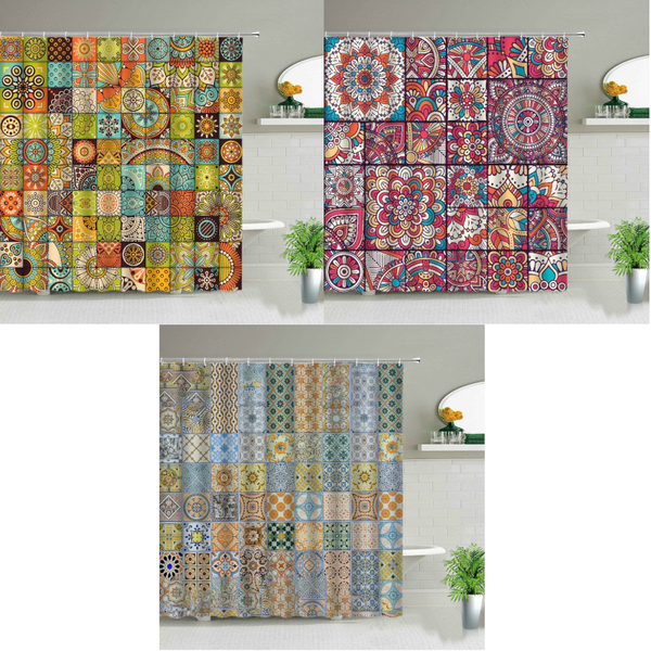 Boho Mandala Colourful Waterproof Shower Curtain Bathroom Decor Shower Curtains