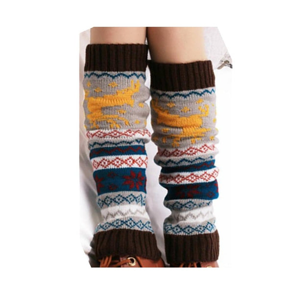 Boot Covermorecome Womens Leg Warmers Snow Deer Patchwork Knee Socks