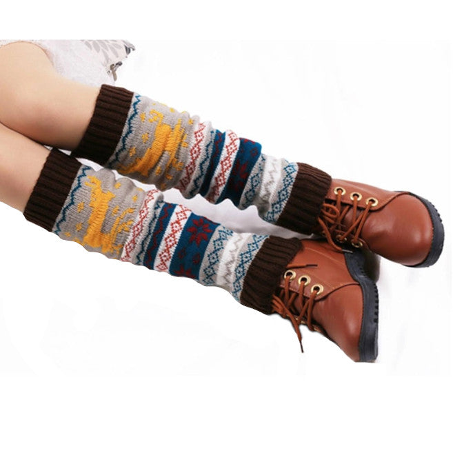 Boot Covermorecome Womens Leg Warmers Snow Deer Patchwork Knee Socks