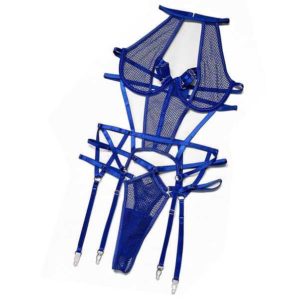 Mesh  Strappy Bandage Bodysuit Women Lingerie Colour Black Royal Blue White Bodysuits