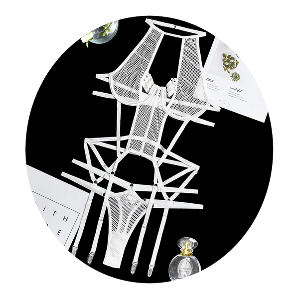 Mesh  Strappy Bandage Bodysuit Women Lingerie Colour Black Royal Blue White Bodysuits