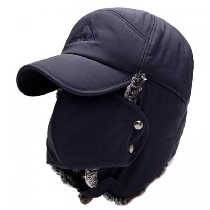 Bq368 Men Middle Aged Bomber Hat Keep Warm Windproof Skullies Beanie Ear Protective Face Masks Thickening Headgear Cadetblue Hats & Headwear