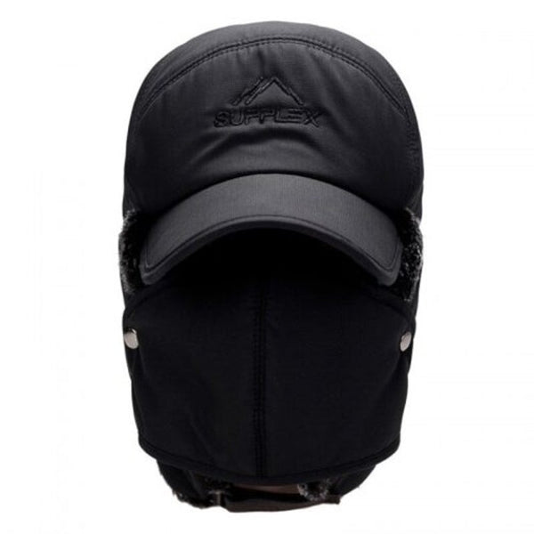 Bq368 Men Middle Aged Bomber Hat Keep Warm Windproof Skullies Beanie Ear Protective Face Masks Thickening Headgear Cadetblue