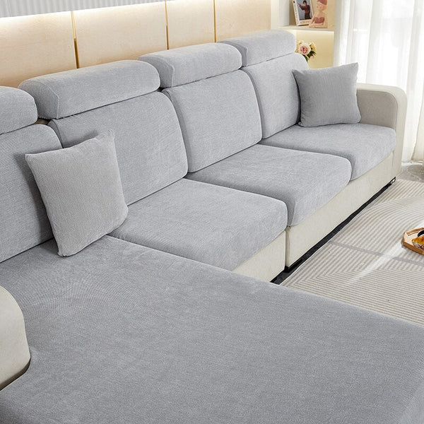Sofa Cover Light Gray Shape Polyester Chenille Thick Stretchable Cushion Slipcovers
