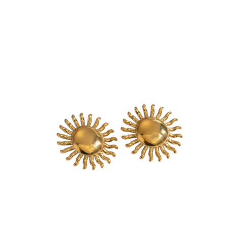 18K Gold Plated Stainless Steel Sun Stud Earrings