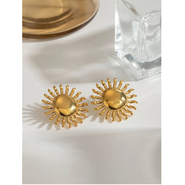 18K Gold Plated Stainless Steel Sun Stud Earrings