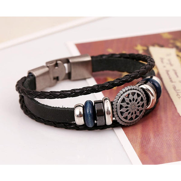 Bracelet Article Braid To Restore Ancient Ways Pu Leather Black