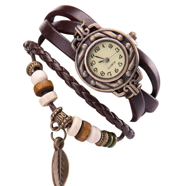 Veile Studios Tree Leaf Braid Bracelet Watch Brown Watches