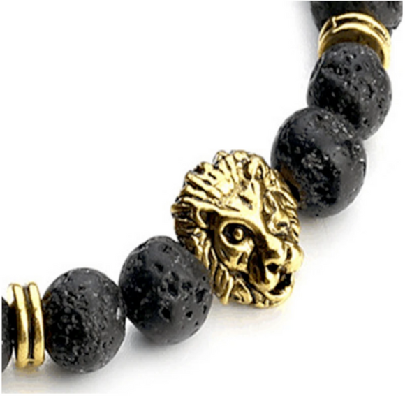 Veile Studios Bangles Volcanic Stone Lion Head Charm Natural Semi Precious Beads Bracelets