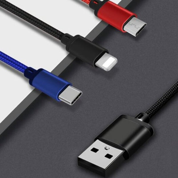 Braided Colorful 3 In 1 8Pin Type Micro Usb Charging Cable 1.2M Multi
