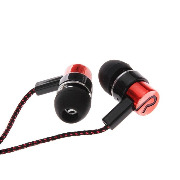 Universal 3.5Mm Stereo Mobile Phone Headphones Braided Wiring In Ear Headset Red