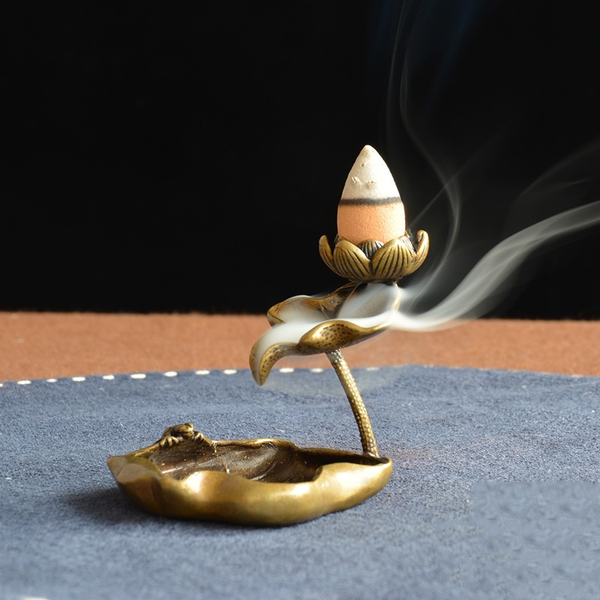 Aromatherapy Brass Lotus Shape Backflow Incense Burner Display Mold Micro Ornament Home Decor