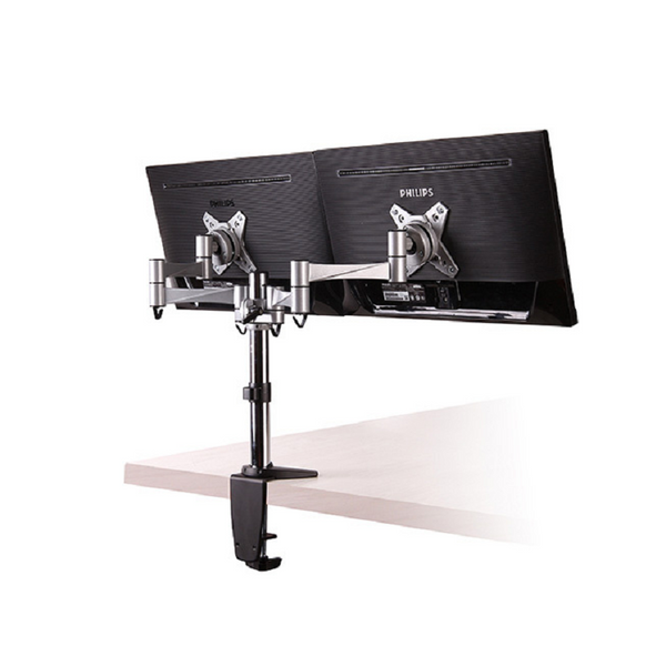 Brateck Dual Monitor Elegant Aluminium W/Arm&Desk Clamp Silver Vesa75/100Mm Up To27'