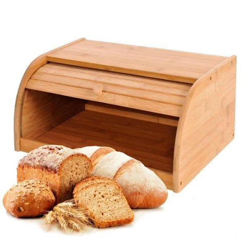 Eco Friendly Bamboo Bread Bin Wooden Roll Up Kitchen Storage Box