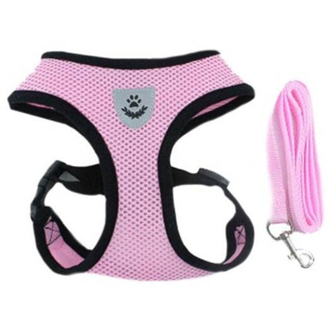 Breathable Dog Harness Chest Strap Free Leash Set Pink