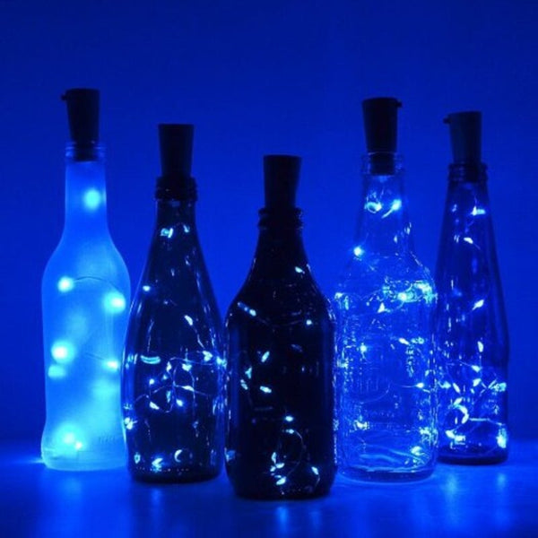 Wine Stopper Brass Lights String Blue