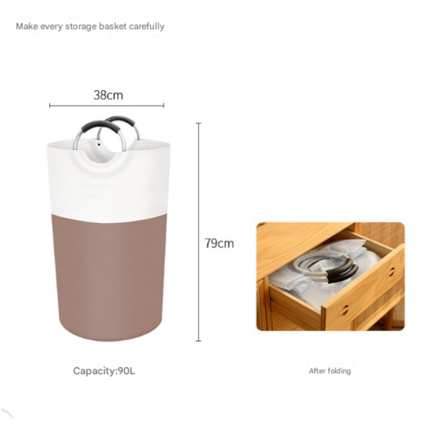 Brown And White Large 90L Freestanding Laundry Hamper Collapsible Clothes Basket With Aluminum Soft Grip Handles Laundry Baskets & Hampers