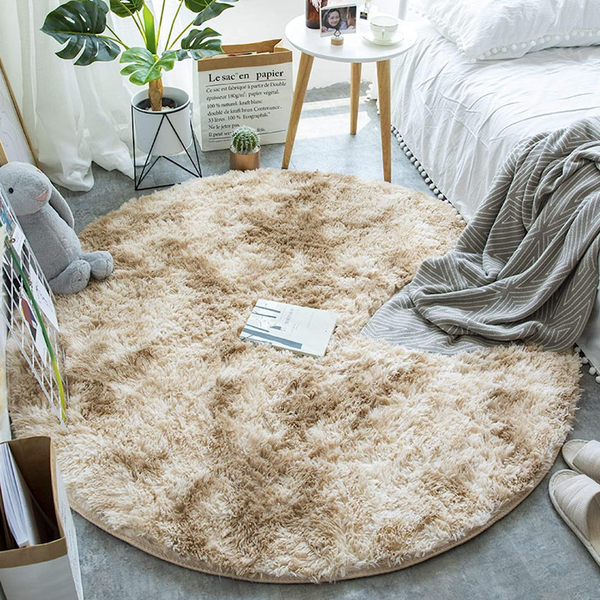 Brown Fluffy Faux Fur Round Rug Kids Room Plush Shaggy Rugs Rugs & Carpets