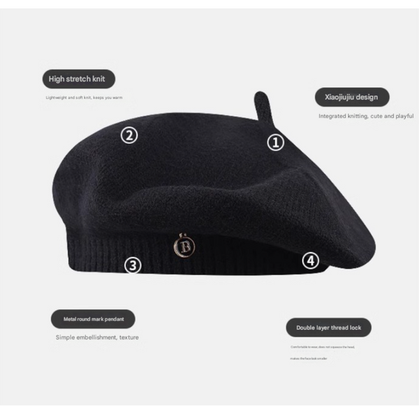 Brown Inspired Knitted Beret Stretchy & Comfortable Wool Blend Cap Hats
