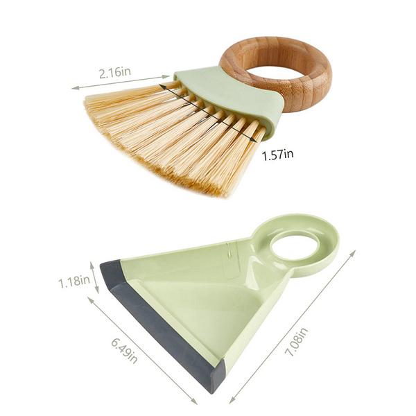 Green Wooden Handle Small Broom And Dustpan Set Mini Desktop Floor Cleaning Keyboard Brush With Shovel To Sweep The Hair
