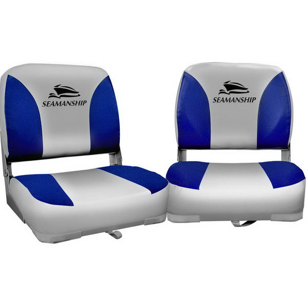 Set Of 2 Folding Swivel Grey & Blue Boat Seats