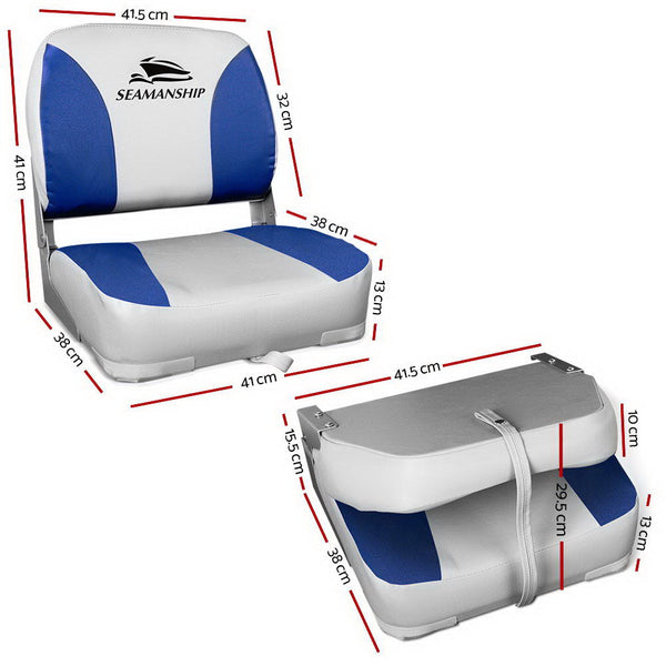 Set Of 2 Folding Swivel Grey & Blue Boat Seats
