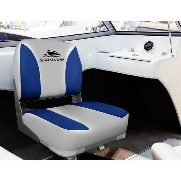 Set Of 2 Folding Swivel Grey & Blue Boat Seats