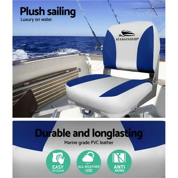 Set Of 2 Folding Swivel Grey & Blue Boat Seats
