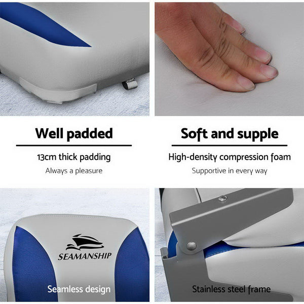 Set Of 2 Folding Swivel Grey & Blue Boat Seats