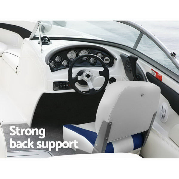 Set Of 2 Folding Swivel Grey & Blue Boat Seats