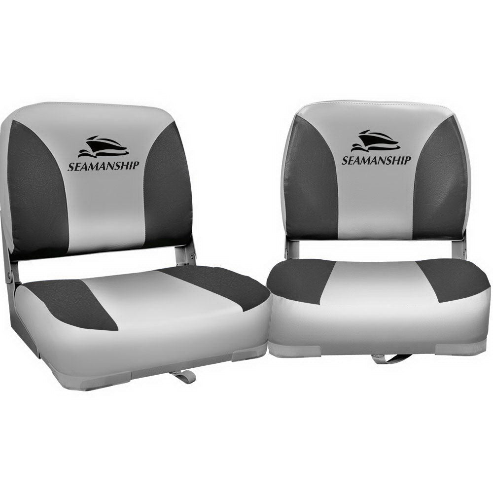 Set Of 2 Folding Swivel Grey Boat Seats