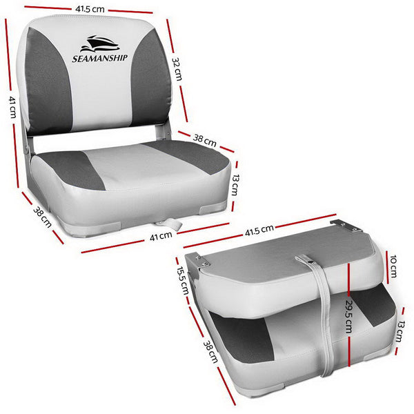 Set Of 2 Folding Swivel Grey Boat Seats
